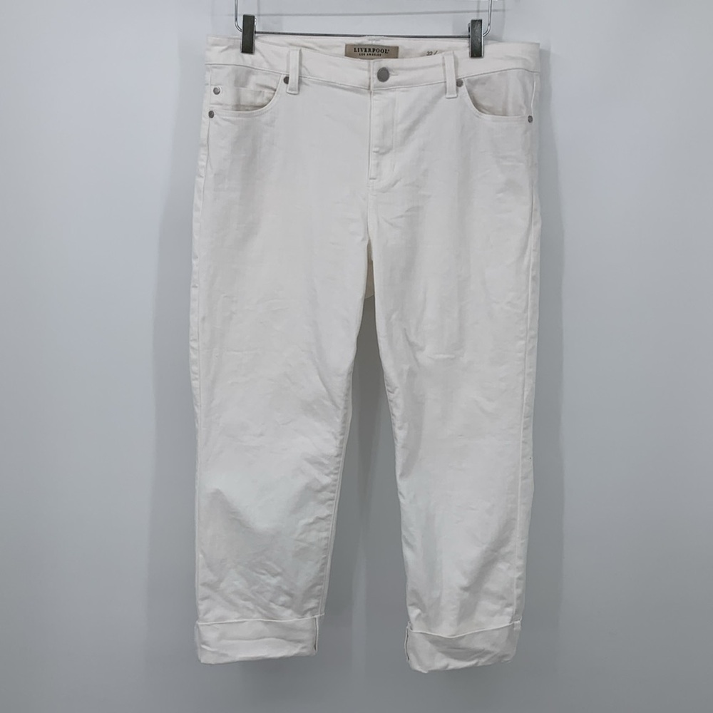 Liverpool Los Angeles Crop white denim jeans pants cuff stretch straight 14 32